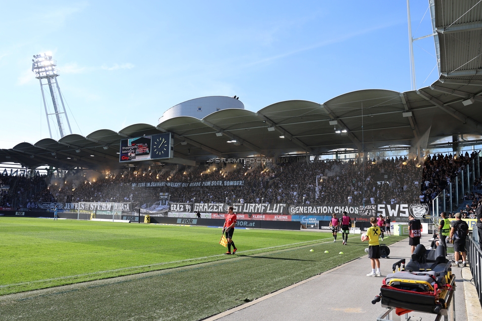 Sturm Graz - WAC
Oesterreichische Fussball Bundesliga, 6. Runde, SK Sturm Graz - Wolfsberger AC, Stadion Liebenau Graz, 22.09.2024. 

Foto zeigt Fans von Sturm mit einer Choreografie fuer Mario Haas (ehem. Spieler Sturm)
Schlüsselwörter: pyrotechnik