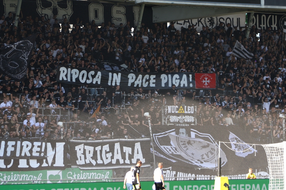 Sturm Graz - WAC
Oesterreichische Fussball Bundesliga, 6. Runde, SK Sturm Graz - Wolfsberger AC, Stadion Liebenau Graz, 22.09.2024. 

Foto zeigt Fans von Sturm mit einem Spruchband
Schlüsselwörter: brigata pisa