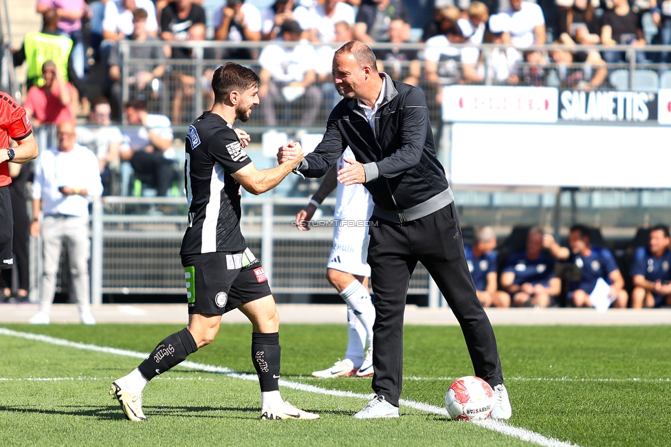 Sturm Graz - WAC
Oesterreichische Fussball Bundesliga, 6. Runde, SK Sturm Graz - Wolfsberger AC, Stadion Liebenau Graz, 22.09.2024. 

Foto zeigt Otar Kiteishvili (Sturm) und Mario Haas (ehem. Spieler Sturm)
