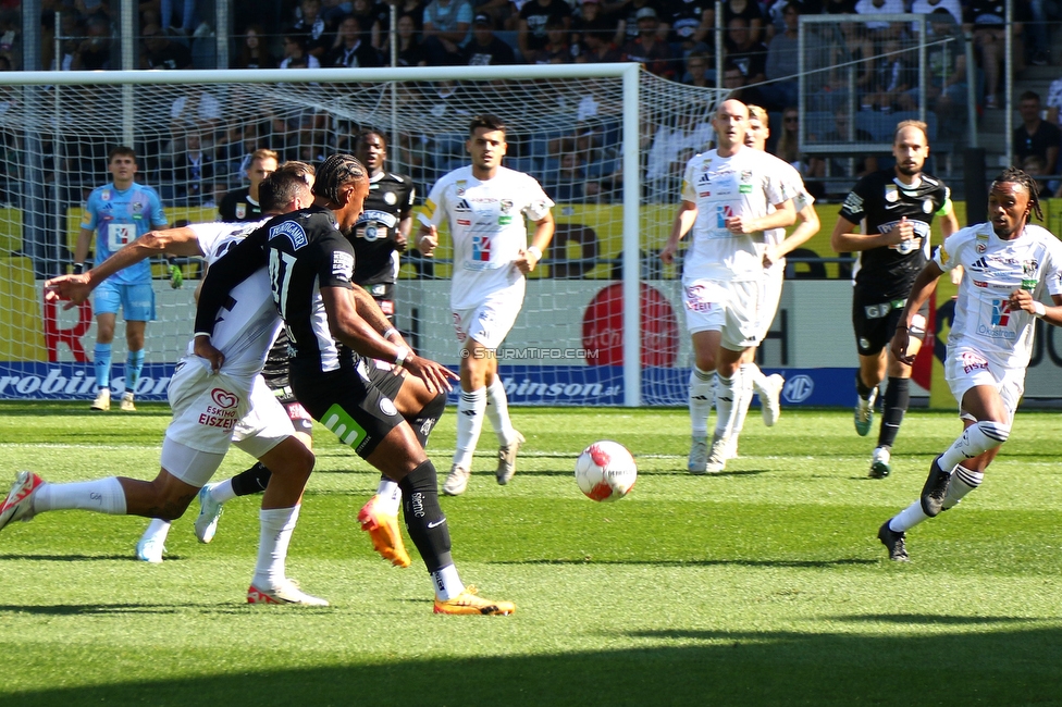 Sturm Graz - Wolfsberg
Oesterreichische Fussball Bundesliga, 7. Runde, SK Sturm Graz - Wolfsberger AC, Stadion Liebenau Graz, 22.09.2024. 

Foto zeigt Emanuel Aiwu (Sturm)
