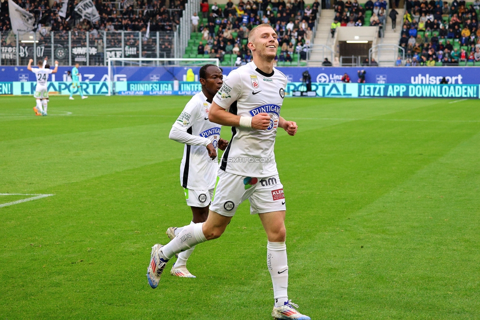 Blau-Weiss Linz - Sturm Graz
Oesterreichische Fussball Bundesliga, 8. Runde, FC Blau-Weiss Linz - SK Sturm Graz, Donauparkstadion Linz, 28.09.2024. 

Foto zeigt Mika Biereth (Sturm)
Schlüsselwörter: torjubel