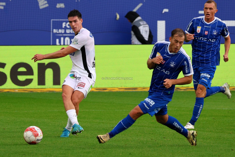 Blau-Weiss Linz - Sturm Graz
Oesterreichische Fussball Bundesliga, 8. Runde, FC Blau-Weiss Linz - SK Sturm Graz, Donauparkstadion Linz, 28.09.2024. 

Foto zeigt Max Johnston (Sturm)
