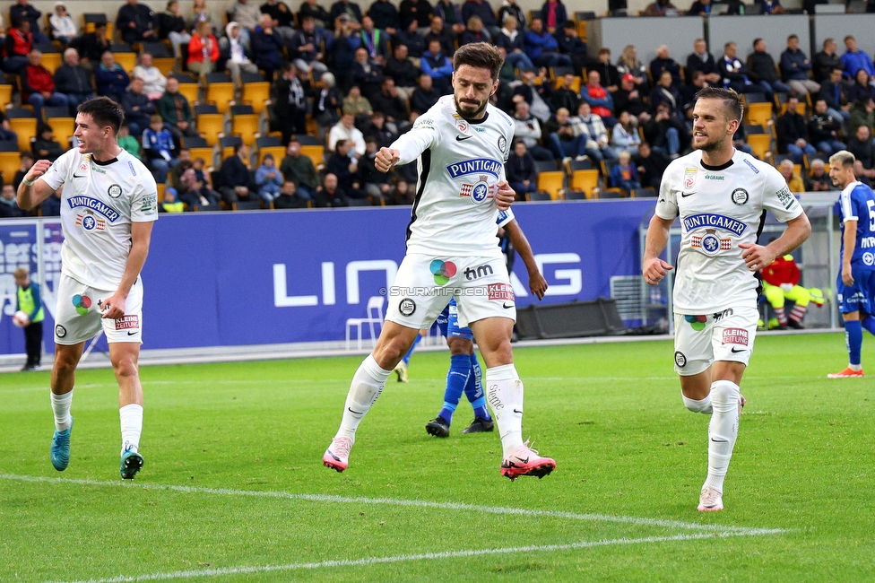 Blau-Weiss Linz - Sturm Graz
Oesterreichische Fussball Bundesliga, 8. Runde, FC Blau-Weiss Linz - SK Sturm Graz, Donauparkstadion Linz, 28.09.2024. 

Foto zeigt Otar Kiteishvili (Sturm)
Schlüsselwörter: elfmeter torjubel