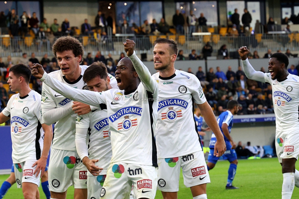 Blau-Weiss Linz - Sturm Graz
Oesterreichische Fussball Bundesliga, 8. Runde, FC Blau-Weiss Linz - SK Sturm Graz, Donauparkstadion Linz, 28.09.2024. 

Foto zeigt Otar Kiteishvili (Sturm), Malick Junior Yalcouye (Sturm) und Tomi Horvat (Sturm)
Schlüsselwörter: elfmeter torjubel