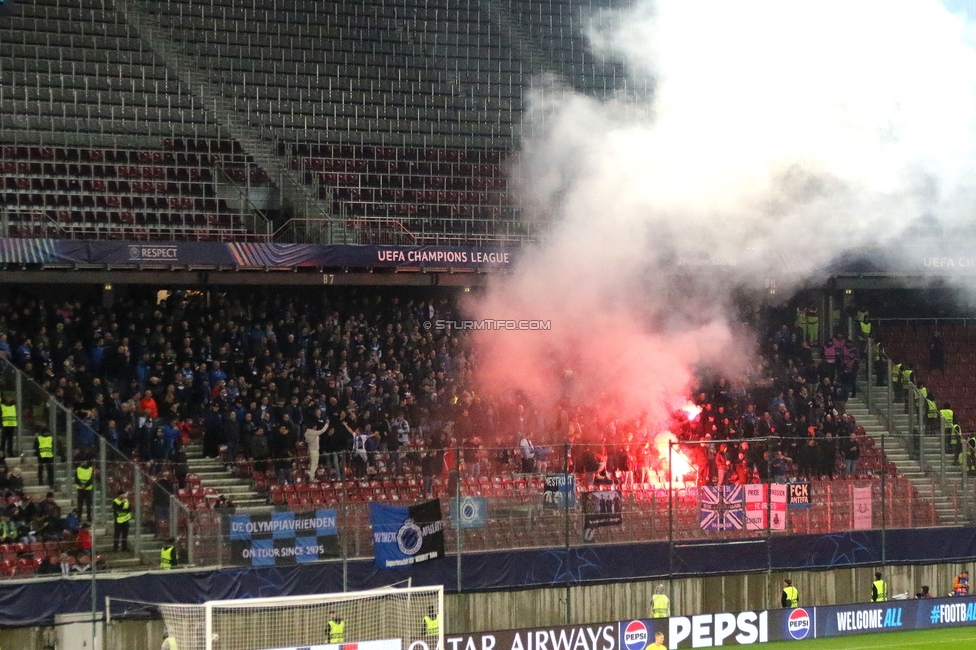 Sturm Graz - Club Brugge
UEFA Champions League Ligaphase 2. Spieltag, SK Sturm Graz - Club Brugge, Woerthersee Stadion Klagenfurt, 02.10.2024. 

Foto zeigt Fans von Brugge
