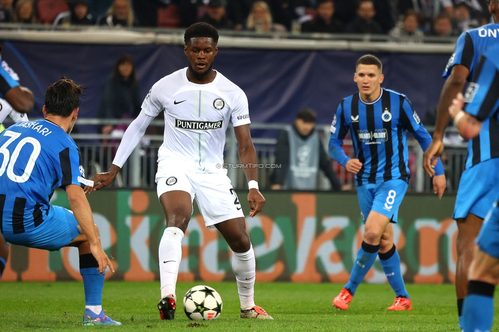 Sturm Graz - Club Brugge
UEFA Champions League Ligaphase 2. Spieltag, SK Sturm Graz - Club Brugge, Woerthersee Stadion Klagenfurt, 02.10.2024. 

Foto zeigt Tochi Phil Chukwuani (Sturm)
