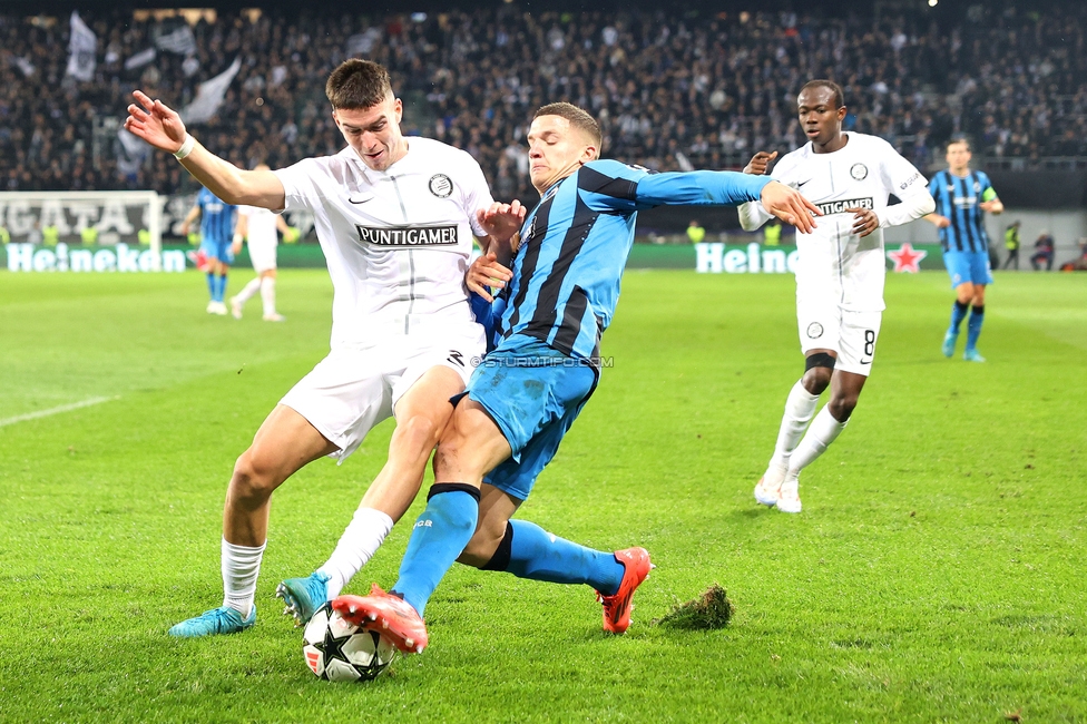 Sturm Graz - Club Brugge
UEFA Champions League Ligaphase 2. Spieltag, SK Sturm Graz - Club Brugge, Woerthersee Stadion Klagenfurt, 02.10.2024. 

Foto zeigt Max Johnston (Sturm)
