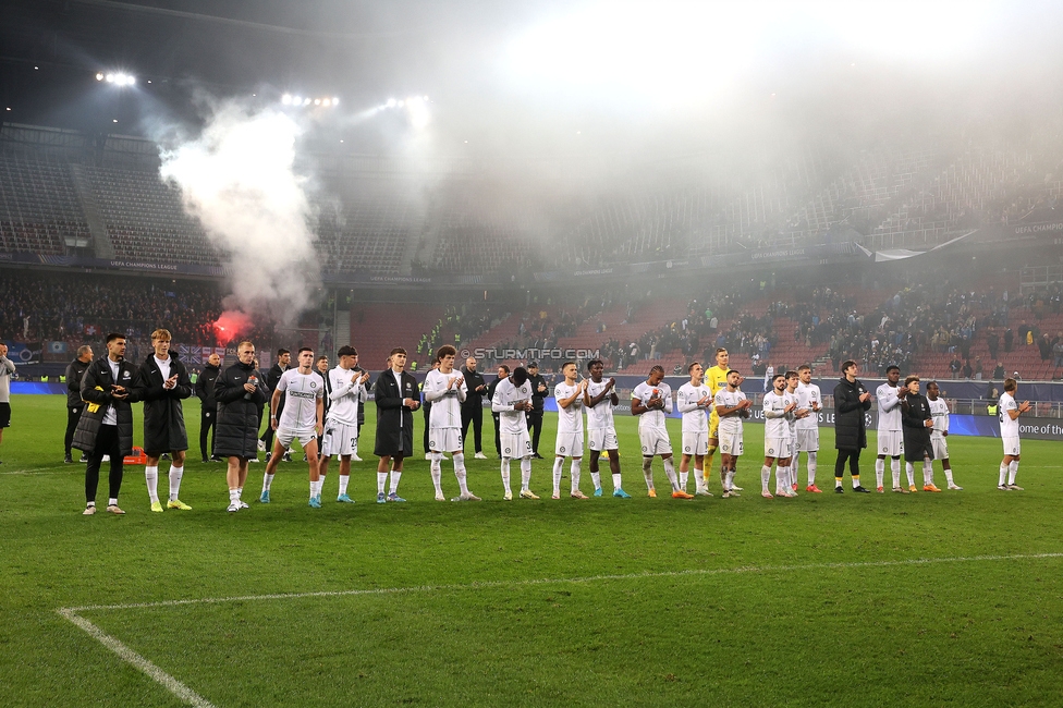 Sturm Graz - Club Brugge
UEFA Champions League Ligaphase 2. Spieltag, SK Sturm Graz - Club Brugge, Woerthersee Stadion Klagenfurt, 02.10.2024. 

Foto zeigt die Mannschaft von Sturm
