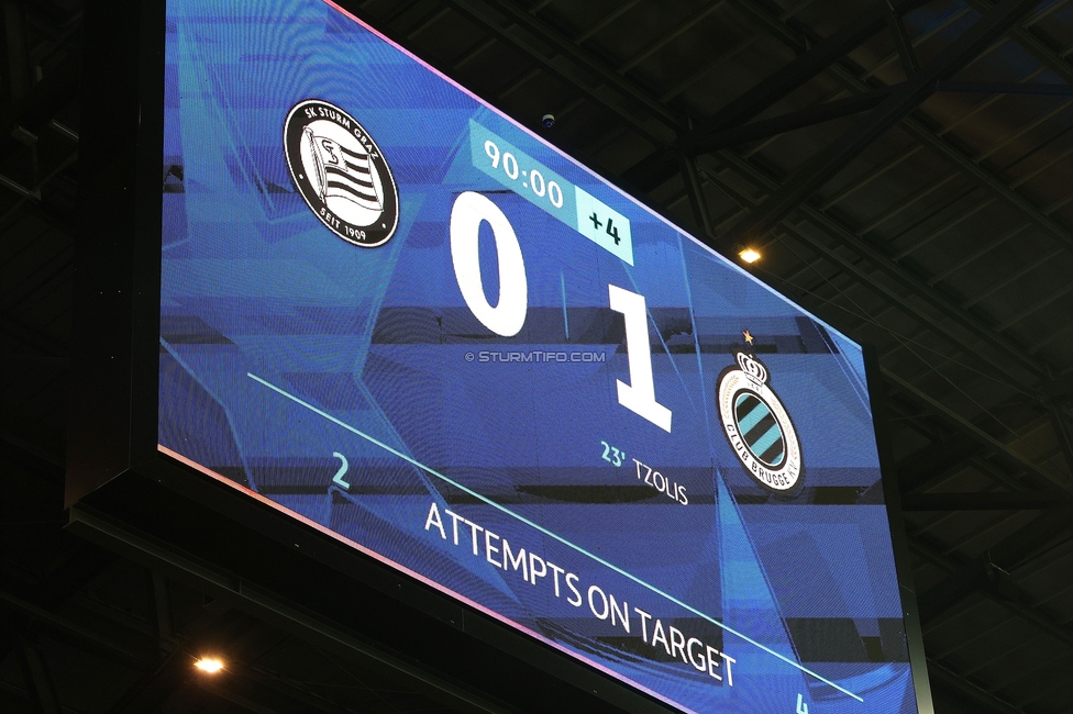 Sturm Graz - Club Brugge
UEFA Champions League Ligaphase 2. Spieltag, SK Sturm Graz - Club Brugge, Woerthersee Stadion Klagenfurt, 02.10.2024. 

Foto zeigt das Endergebnis
