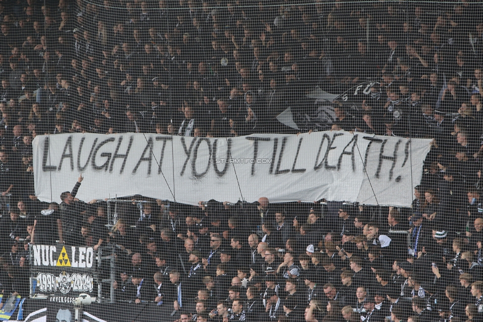 Sturm Graz - GAK
Oesterreichische Fussball Bundesliga, 10. Runde, SK Sturm Graz - Grazer AK, Stadion Liebenau Graz, 19.10.2024. 

Foto zeigt Fans von Sturm mit einem Spruchband
