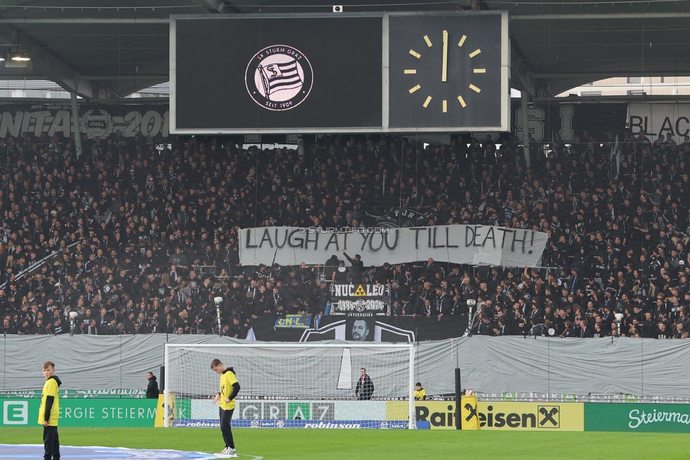 Sturm Graz - GAK
Oesterreichische Fussball Bundesliga, 10. Runde, SK Sturm Graz - Grazer AK, Stadion Liebenau Graz, 19.10.2024. 

Foto zeigt Fans von Sturm mit einem Spruchband
