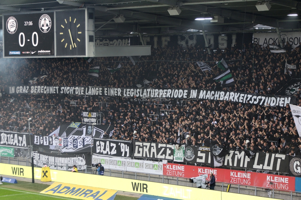 Sturm Graz - GAK
Oesterreichische Fussball Bundesliga, 10. Runde, SK Sturm Graz - Grazer AK, Stadion Liebenau Graz, 19.10.2024. 

Foto zeigt Fans von Sturm mit einem Spruchband
Schlüsselwörter: sturmstadion