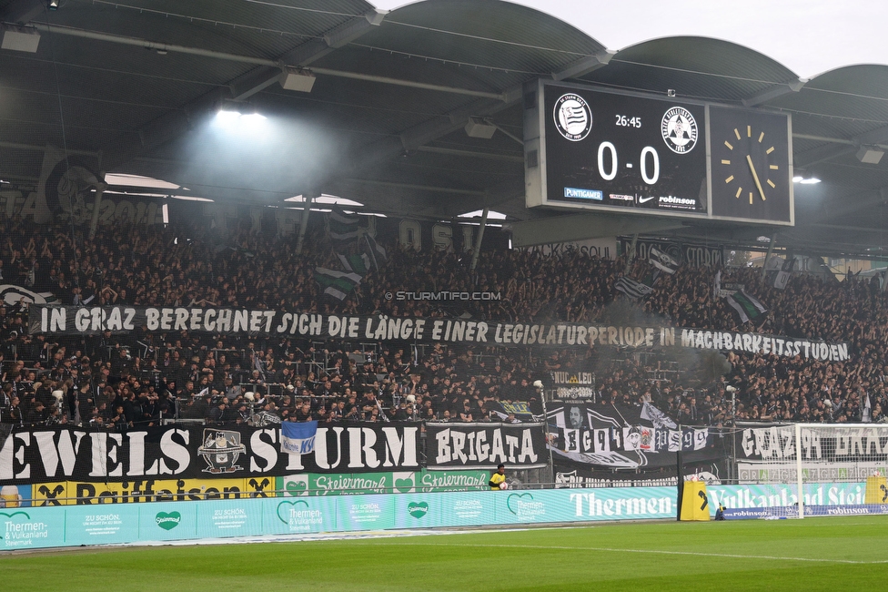 Sturm Graz - GAK
Oesterreichische Fussball Bundesliga, 10. Runde, SK Sturm Graz - Grazer AK, Stadion Liebenau Graz, 19.10.2024. 

Foto zeigt Fans von Sturm mit einem Spruchband
Schlüsselwörter: sturmstadion