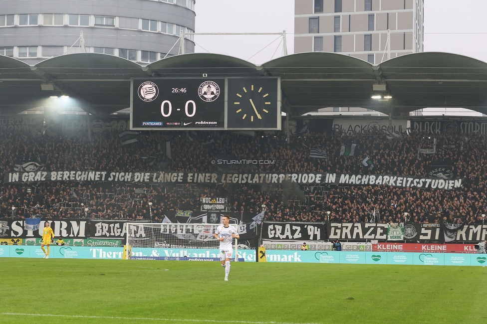 Sturm Graz - GAK
Oesterreichische Fussball Bundesliga, 10. Runde, SK Sturm Graz - Grazer AK, Stadion Liebenau Graz, 19.10.2024. 

Foto zeigt Fans von Sturm mit einem Spruchband
Schlüsselwörter: sturmstadion