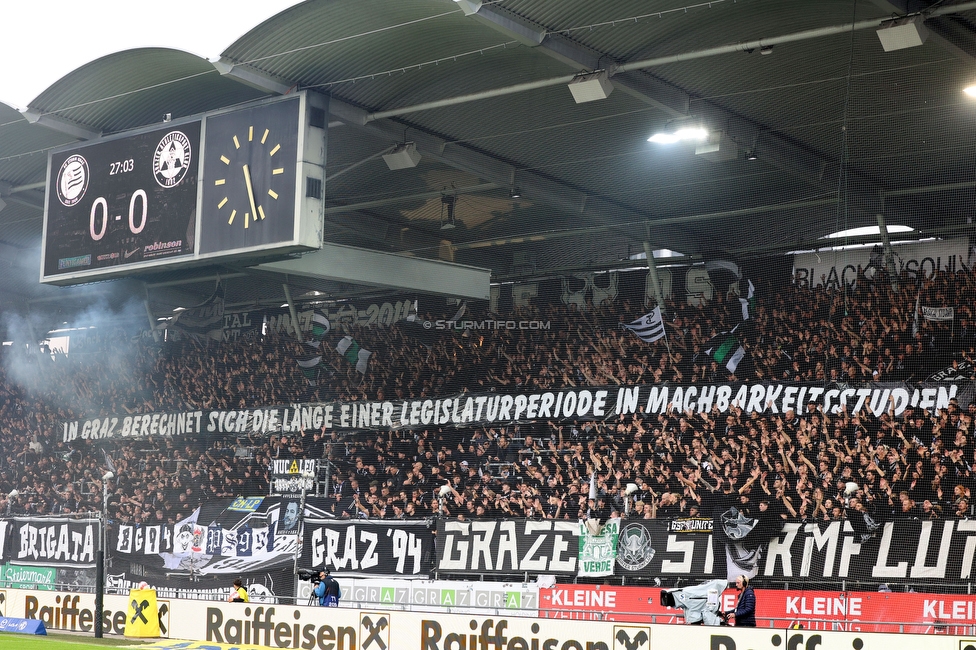 Sturm Graz - GAK
Oesterreichische Fussball Bundesliga, 10. Runde, SK Sturm Graz - Grazer AK, Stadion Liebenau Graz, 19.10.2024. 

Foto zeigt Fans von Sturm mit einem Spruchband
Schlüsselwörter: sturmstadion