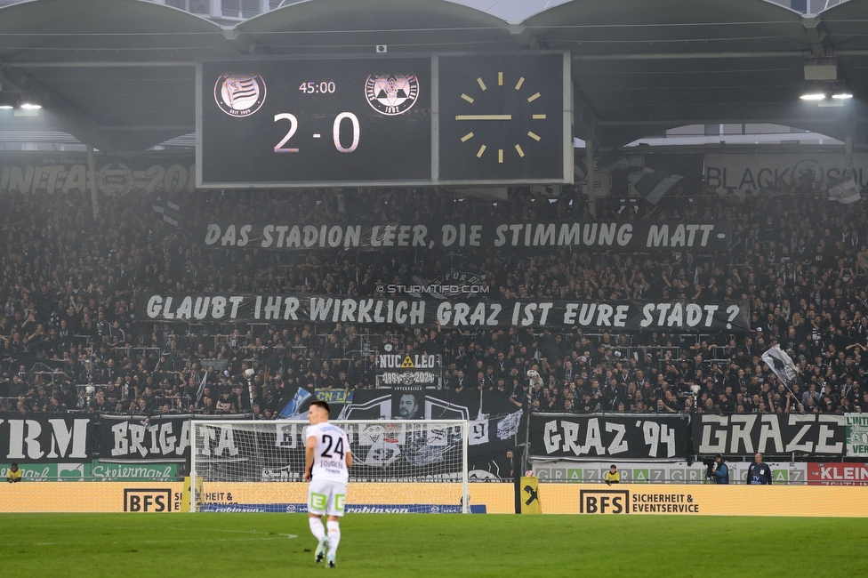 Sturm Graz - GAK
Oesterreichische Fussball Bundesliga, 10. Runde, SK Sturm Graz - Grazer AK, Stadion Liebenau Graz, 19.10.2024. 

Foto zeigt Fans von Sturm mit einem Spruchband
