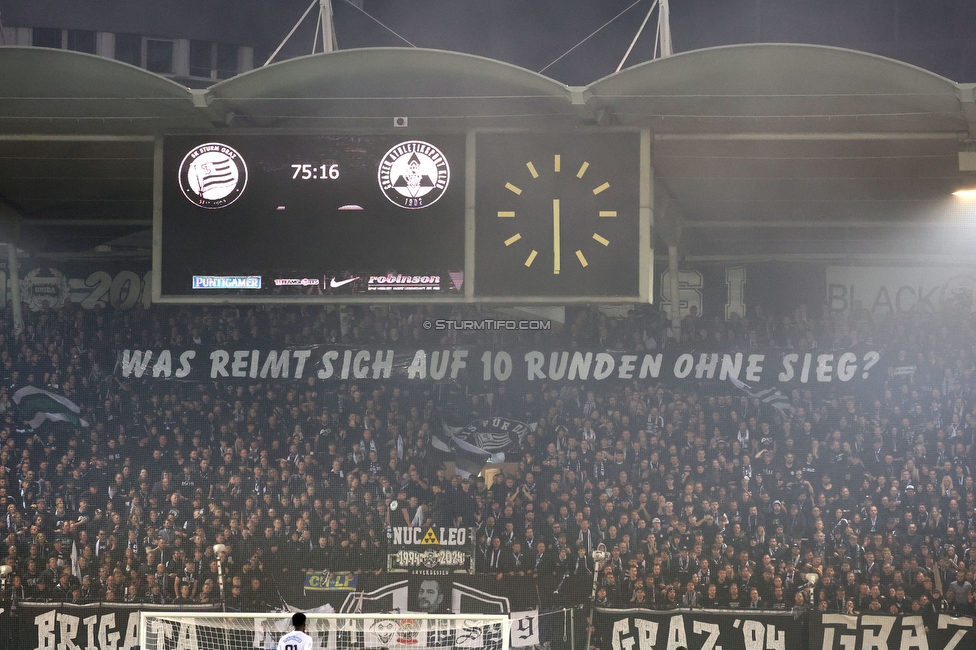 Sturm Graz - GAK
Oesterreichische Fussball Bundesliga, 10. Runde, SK Sturm Graz - Grazer AK, Stadion Liebenau Graz, 19.10.2024. 

Foto zeigt Fans von Sturm mit einem Spruchband
