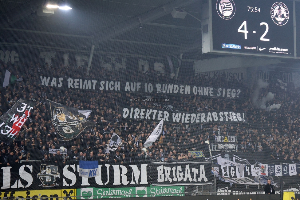 Sturm Graz - GAK
Oesterreichische Fussball Bundesliga, 10. Runde, SK Sturm Graz - Grazer AK, Stadion Liebenau Graz, 19.10.2024. 

Foto zeigt Fans von Sturm mit einem Spruchband
