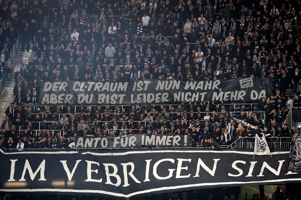 Sturm Graz - Sporting Lissabon
UEFA Champions League Ligaphase 3. Spieltag, SK Sturm Graz - Sporting Lissabon, Woerthersee Stadion Klagenfurt, 22.10.2024. 

Foto zeigt Fans von Sturm mit einem Spruchband
Schlüsselwörter: unita