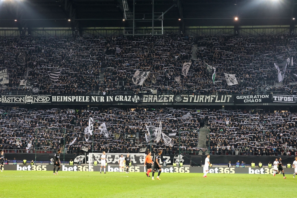 Sturm Graz - Sporting Lissabon
UEFA Champions League Ligaphase 3. Spieltag, SK Sturm Graz - Sporting Lissabon, Woerthersee Stadion Klagenfurt, 22.10.2024. 

Foto zeigt Fans von Sturm
Schlüsselwörter: schals