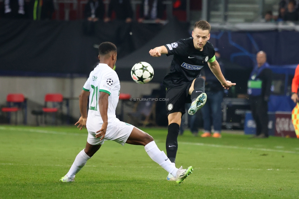 Sturm Graz - Sporting Lissabon
UEFA Champions League Ligaphase 3. Spieltag, SK Sturm Graz - Sporting Lissabon, Woerthersee Stadion Klagenfurt, 22.10.2024. 

Foto zeigt Dimitri Lavalee (Sturm)
