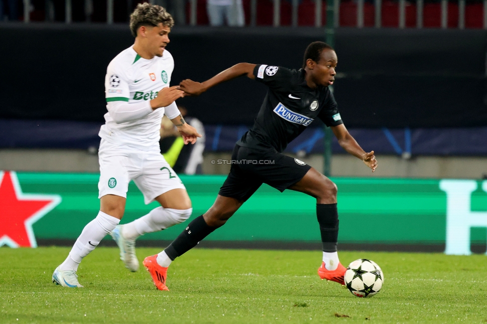 Sturm Graz - Sporting Lissabon
UEFA Champions League Ligaphase 3. Spieltag, SK Sturm Graz - Sporting Lissabon, Woerthersee Stadion Klagenfurt, 22.10.2024. 

Foto zeigt Malick Junior Yalcouye (Sturm)
