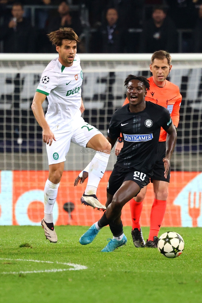 Sturm Graz - Sporting Lissabon
UEFA Champions League Ligaphase 3. Spieltag, SK Sturm Graz - Sporting Lissabon, Woerthersee Stadion Klagenfurt, 22.10.2024. 

Foto zeigt Seedy Jatta (Sturm)
