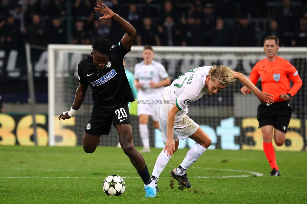 Sturm Graz - Sporting Lissabon
UEFA Champions League Ligaphase 3. Spieltag, SK Sturm Graz - Sporting Lissabon, Woerthersee Stadion Klagenfurt, 22.10.2024. 

Foto zeigt Seedy Jatta (Sturm)
