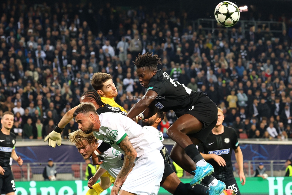 Sturm Graz - Sporting Lissabon
UEFA Champions League Ligaphase 3. Spieltag, SK Sturm Graz - Sporting Lissabon, Woerthersee Stadion Klagenfurt, 22.10.2024. 

Foto zeigt Seedy Jatta (Sturm)
