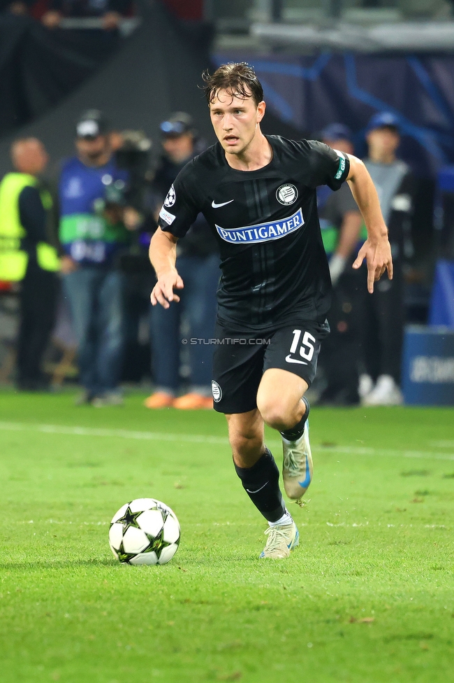 Sturm Graz - Sporting Lissabon
UEFA Champions League Ligaphase 3. Spieltag, SK Sturm Graz - Sporting Lissabon, Woerthersee Stadion Klagenfurt, 22.10.2024. 

Foto zeigt William Boeving (Sturm)
