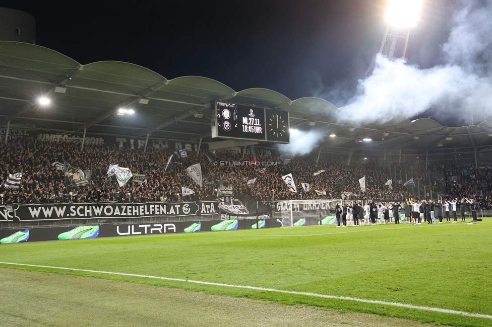 Sturm Graz - Blau-Weiss Linz
OEFB Cup, 3. Runde, SK Sturm Graz - Blau-Weiss Linz, Stadion Liebenau Graz, 30.10.2024. 

Foto zeigt Fans von Sturm
