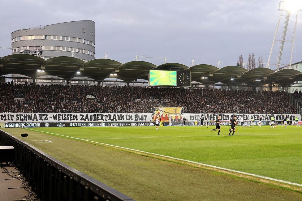 Sturm Graz - Rapid Wien
Oesterreichische Fussball Bundesliga, 12. Runde, SK Sturm Graz - SK Rapid Wien, Stadion Liebenau Graz, 02.11.2024. 

Foto zeigt Fans von Sturm mit einer Choreografie
Schlüsselwörter: brigata