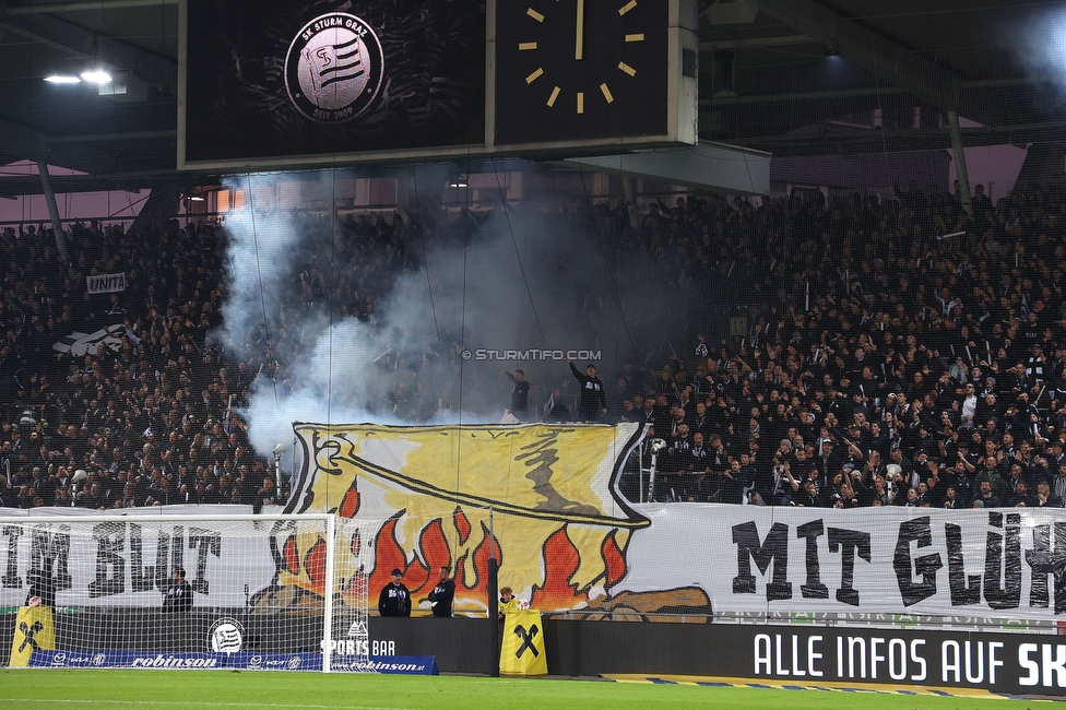 Sturm Graz - Rapid Wien
Oesterreichische Fussball Bundesliga, 12. Runde, SK Sturm Graz - SK Rapid Wien, Stadion Liebenau Graz, 02.11.2024. 

Foto zeigt Fans von Sturm mit einer Choreografie
Schlüsselwörter: brigata