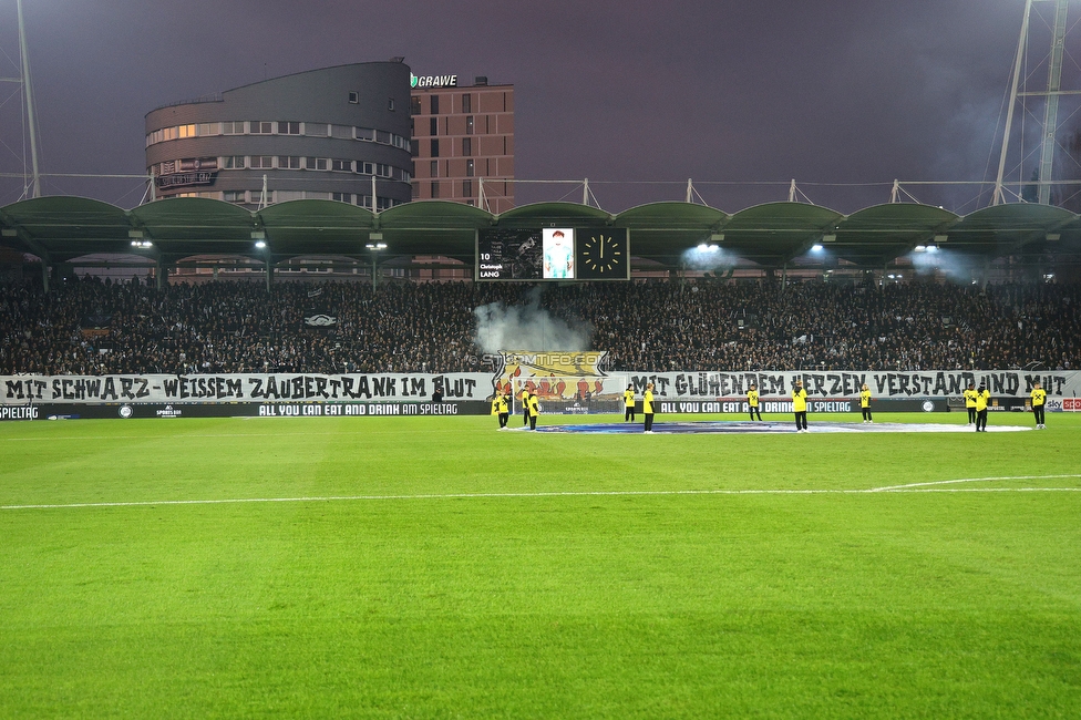 Sturm Graz - Rapid Wien
Oesterreichische Fussball Bundesliga, 12. Runde, SK Sturm Graz - SK Rapid Wien, Stadion Liebenau Graz, 02.11.2024. 

Foto zeigt Fans von Sturm mit einer Choreografie
Schlüsselwörter: brigata