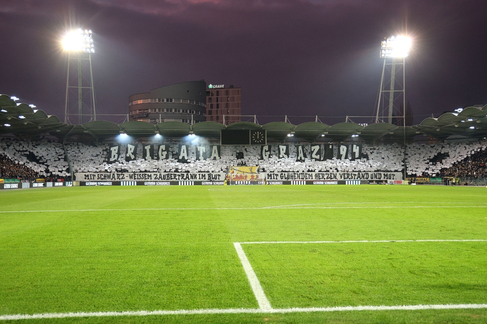 Sturm Graz - Rapid Wien
Oesterreichische Fussball Bundesliga, 12. Runde, SK Sturm Graz - SK Rapid Wien, Stadion Liebenau Graz, 02.11.2024. 

Foto zeigt Fans von Sturm mit einer Choreografie
Schlüsselwörter: brigata