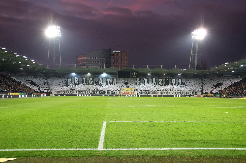 Sturm Graz - Rapid Wien
Oesterreichische Fussball Bundesliga, 12. Runde, SK Sturm Graz - SK Rapid Wien, Stadion Liebenau Graz, 02.11.2024. 

Foto zeigt Fans von Sturm mit einer Choreografie
Schlüsselwörter: brigata