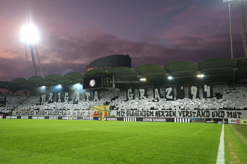 Sturm Graz - Rapid Wien
Oesterreichische Fussball Bundesliga, 12. Runde, SK Sturm Graz - SK Rapid Wien, Stadion Liebenau Graz, 02.11.2024. 

Foto zeigt Fans von Sturm mit einer Choreografie
Schlüsselwörter: brigata