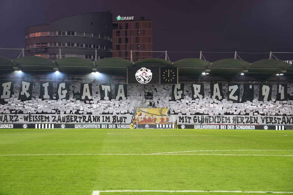 Sturm Graz - Rapid Wien
Oesterreichische Fussball Bundesliga, 12. Runde, SK Sturm Graz - SK Rapid Wien, Stadion Liebenau Graz, 02.11.2024. 

Foto zeigt Fans von Sturm mit einer Choreografie
Schlüsselwörter: brigata