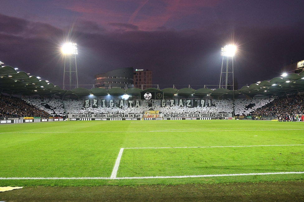 Sturm Graz - Rapid Wien
Oesterreichische Fussball Bundesliga, 12. Runde, SK Sturm Graz - SK Rapid Wien, Stadion Liebenau Graz, 02.11.2024. 

Foto zeigt Fans von Sturm mit einer Choreografie
Schlüsselwörter: brigata