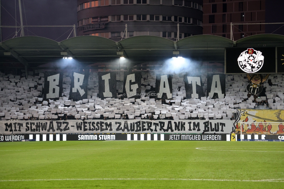 Sturm Graz - Rapid Wien
Oesterreichische Fussball Bundesliga, 12. Runde, SK Sturm Graz - SK Rapid Wien, Stadion Liebenau Graz, 02.11.2024. 

Foto zeigt Fans von Sturm mit einer Choreografie
Schlüsselwörter: brigata