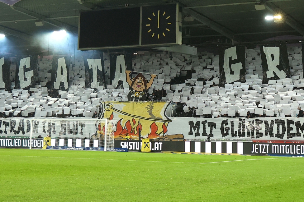 Sturm Graz - Rapid Wien
Oesterreichische Fussball Bundesliga, 12. Runde, SK Sturm Graz - SK Rapid Wien, Stadion Liebenau Graz, 02.11.2024. 

Foto zeigt Fans von Sturm mit einer Choreografie
Schlüsselwörter: brigata