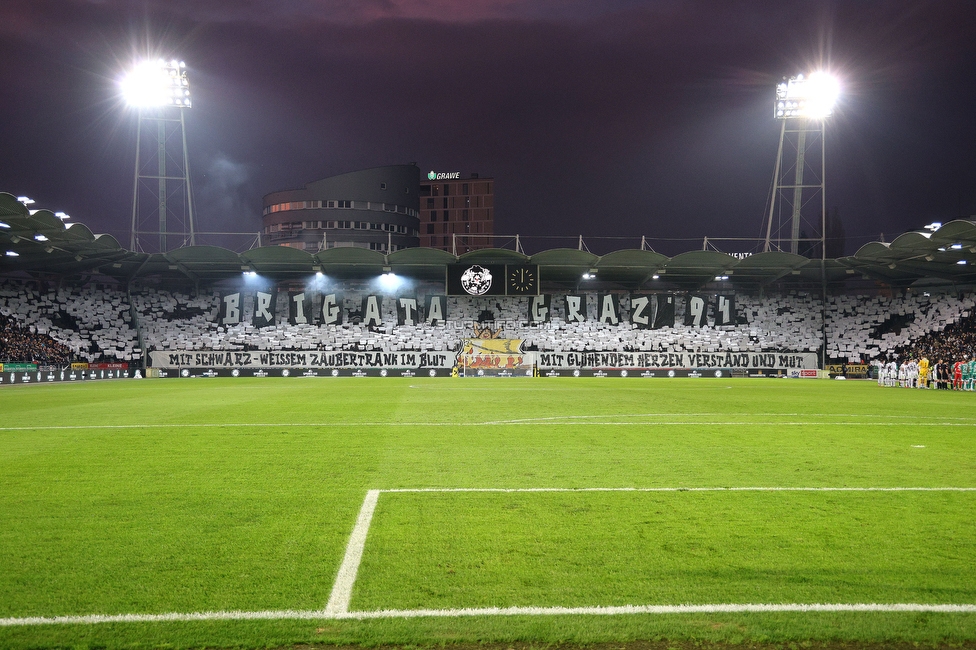 Sturm Graz - Rapid Wien
Oesterreichische Fussball Bundesliga, 12. Runde, SK Sturm Graz - SK Rapid Wien, Stadion Liebenau Graz, 02.11.2024. 

Foto zeigt Fans von Sturm mit einer Choreografie
Schlüsselwörter: brigata