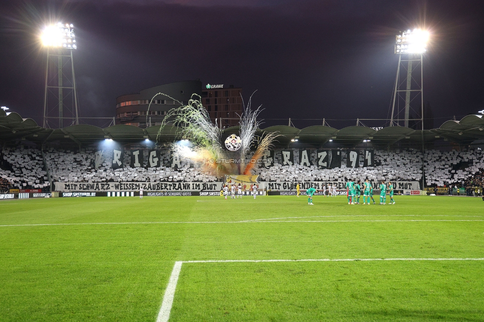 Sturm Graz - Rapid Wien
Oesterreichische Fussball Bundesliga, 12. Runde, SK Sturm Graz - SK Rapid Wien, Stadion Liebenau Graz, 02.11.2024. 

Foto zeigt Fans von Sturm mit einer Choreografie
Schlüsselwörter: brigata