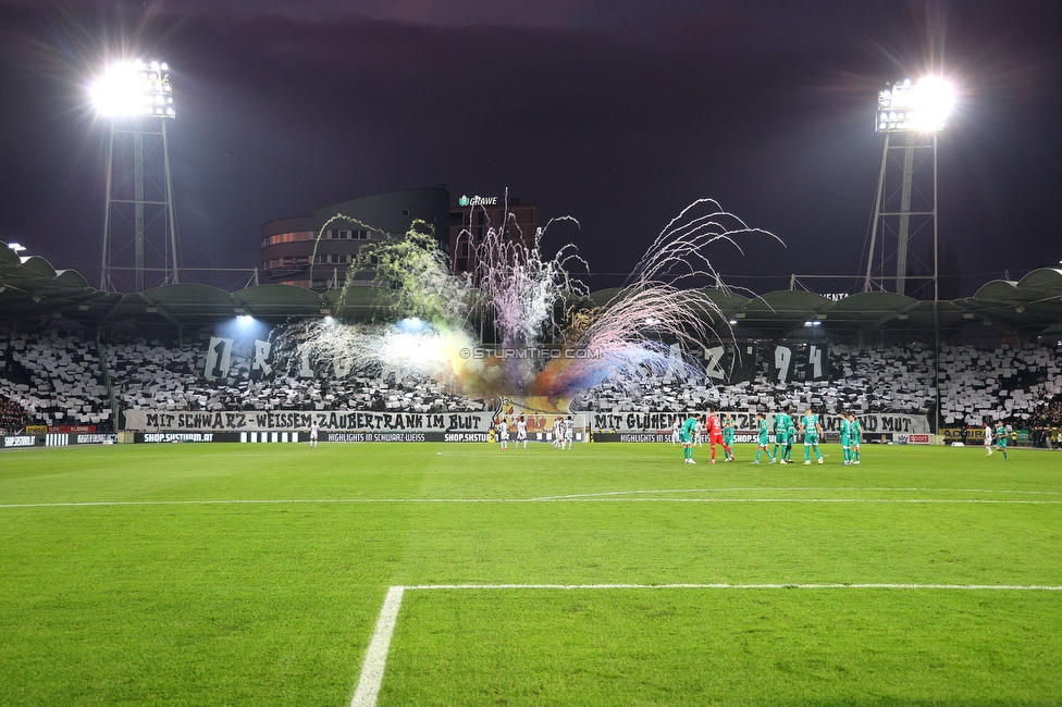 Sturm Graz - Rapid Wien
Oesterreichische Fussball Bundesliga, 12. Runde, SK Sturm Graz - SK Rapid Wien, Stadion Liebenau Graz, 02.11.2024. 

Foto zeigt Fans von Sturm mit einer Choreografie
Schlüsselwörter: brigata