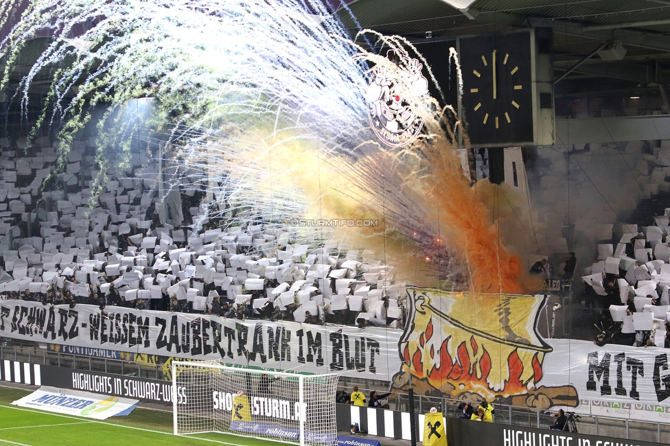 Sturm Graz - Rapid Wien
Oesterreichische Fussball Bundesliga, 12. Runde, SK Sturm Graz - SK Rapid Wien, Stadion Liebenau Graz, 02.11.2024. 

Foto zeigt Fans von Sturm mit einer Choreografie
Schlüsselwörter: brigata pyrotechnik