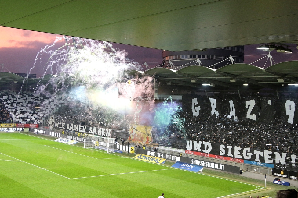 Sturm Graz - Rapid Wien
Oesterreichische Fussball Bundesliga, 12. Runde, SK Sturm Graz - SK Rapid Wien, Stadion Liebenau Graz, 02.11.2024. 

Foto zeigt Fans von Sturm mit einer Choreografie
Schlüsselwörter: brigata pyrotechnik