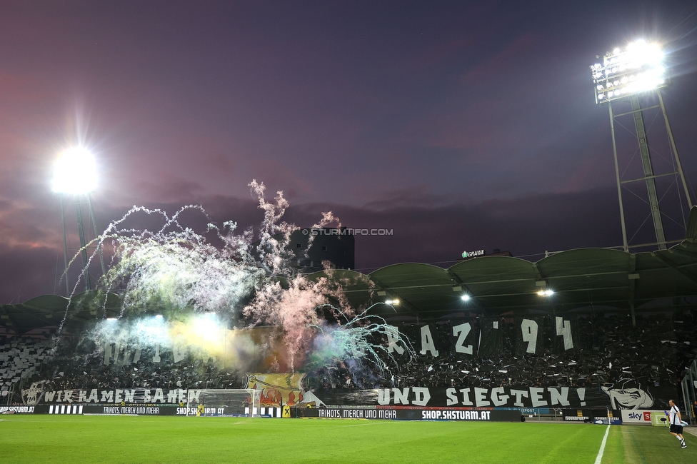 Sturm Graz - Rapid Wien
Oesterreichische Fussball Bundesliga, 12. Runde, SK Sturm Graz - SK Rapid Wien, Stadion Liebenau Graz, 02.11.2024. 

Foto zeigt Fans von Sturm mit einer Choreografie
Schlüsselwörter: brigata