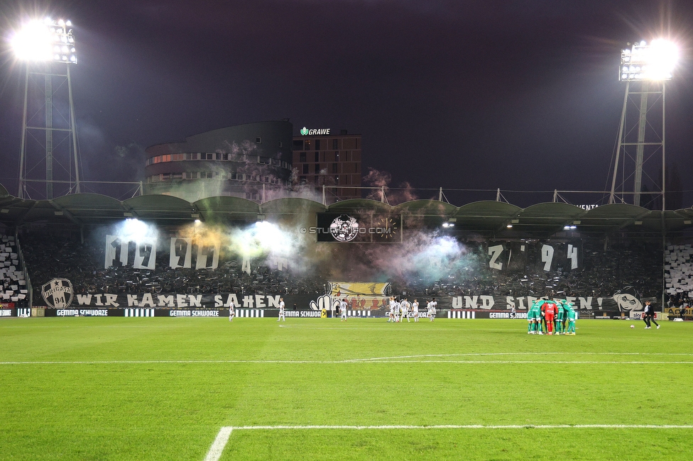 Sturm Graz - Rapid Wien
Oesterreichische Fussball Bundesliga, 12. Runde, SK Sturm Graz - SK Rapid Wien, Stadion Liebenau Graz, 02.11.2024. 

Foto zeigt Fans von Sturm mit einer Choreografie
Schlüsselwörter: brigata