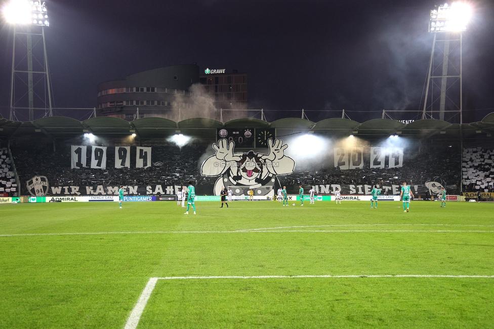 Sturm Graz - Rapid Wien
Oesterreichische Fussball Bundesliga, 12. Runde, SK Sturm Graz - SK Rapid Wien, Stadion Liebenau Graz, 02.11.2024. 

Foto zeigt Fans von Sturm mit einer Choreografie
Schlüsselwörter: brigata