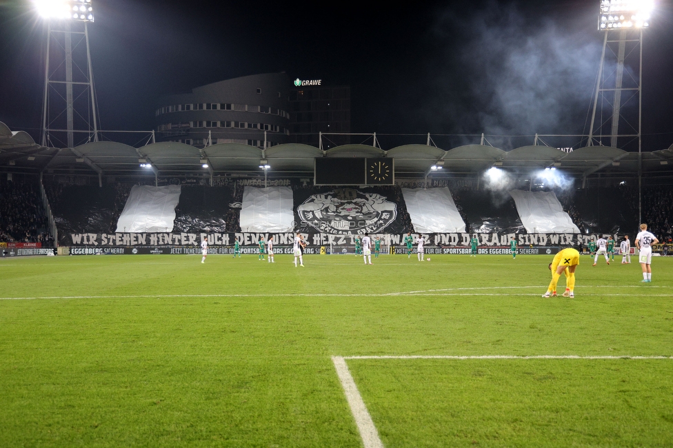 Sturm Graz - Rapid Wien
Oesterreichische Fussball Bundesliga, 12. Runde, SK Sturm Graz - SK Rapid Wien, Stadion Liebenau Graz, 02.11.2024. 

Foto zeigt Fans von Sturm mit einer Choreografie
Schlüsselwörter: brigata